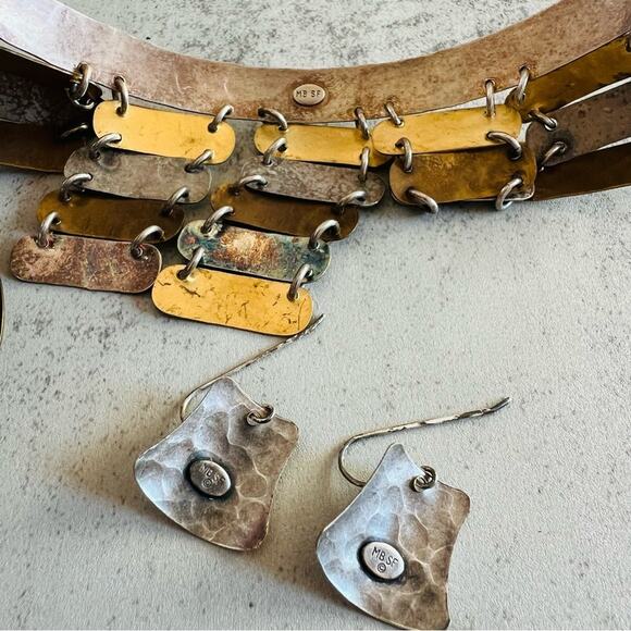 Marjorie Baer San Francisco Brutalist Collar Necklace Bracelet and Earrings Set - Picture 7 of 16